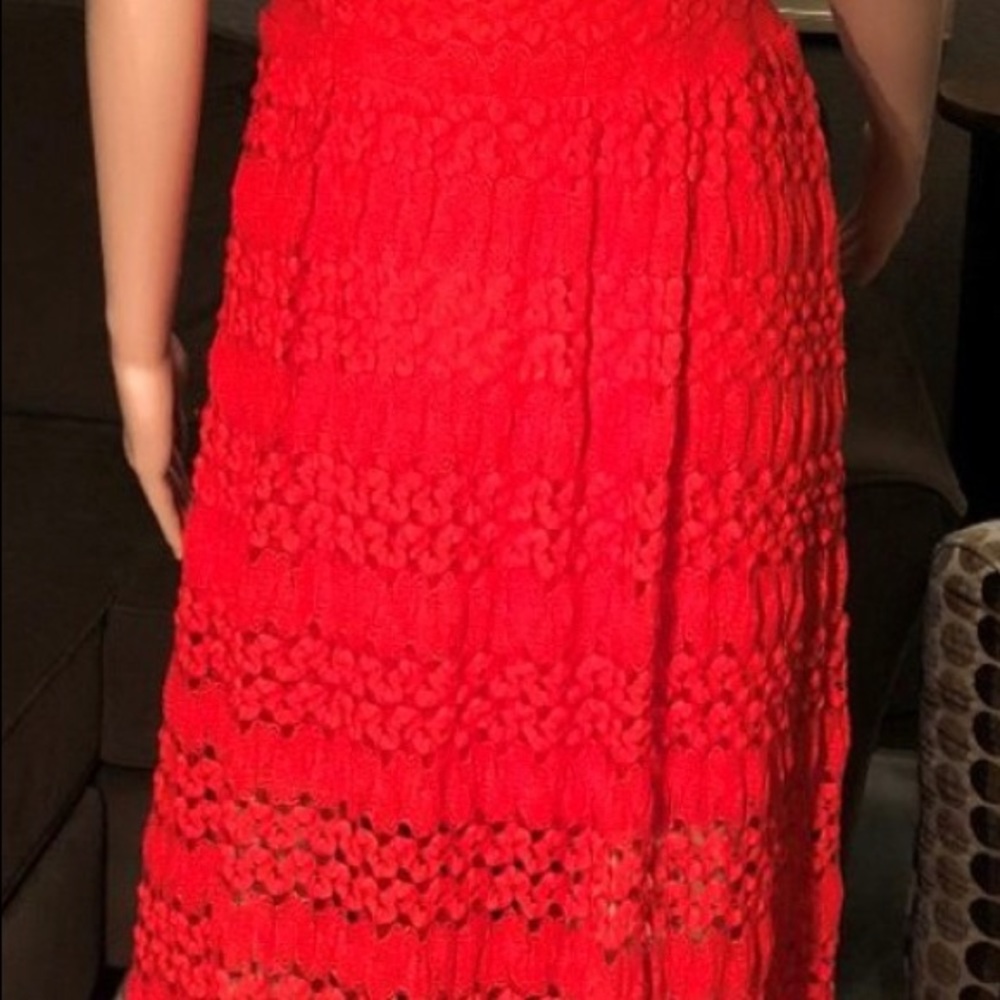 Beautiful BeBe red/orange crotchet maxi dress